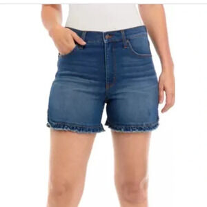 Crown & Ivy Raw Hem Ruffle Stretch Jean Denim Shorts Size 4 High Waist Dark Wash